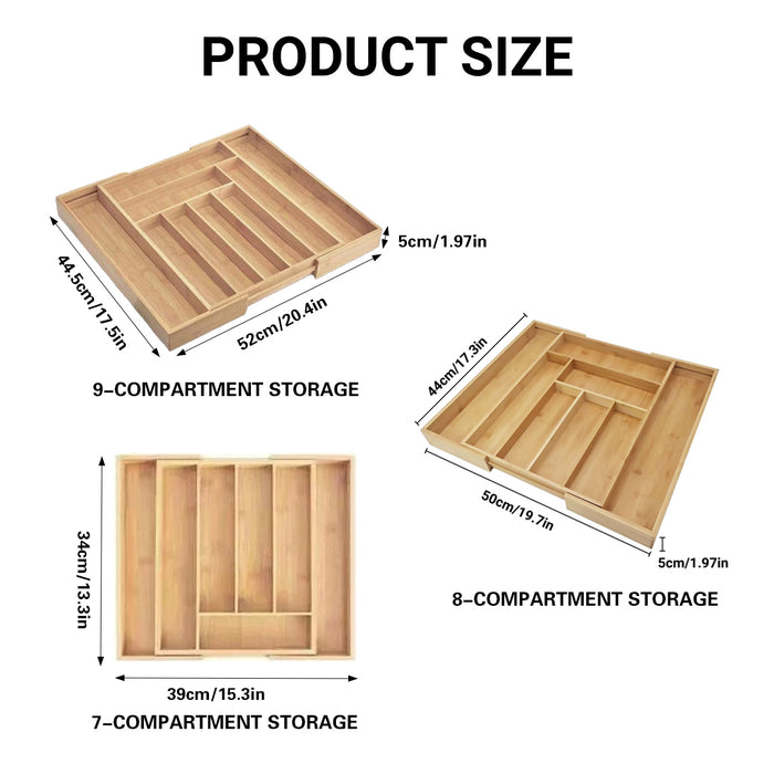 Bamboo Drawer Organiser with 7 8 or 9 Compartments