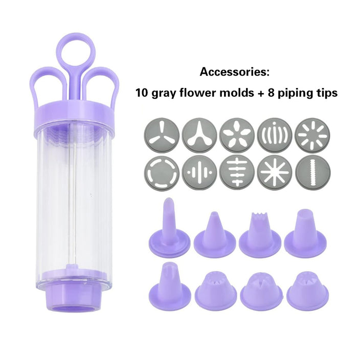 Cookie Decorating Gun Set Food-Grade PP with 10 Molds and 8 Tips