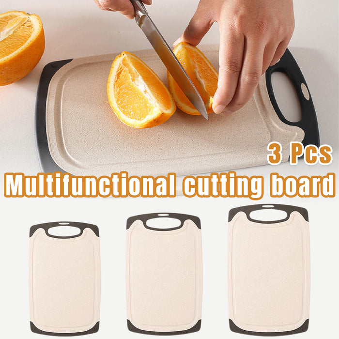 3PCS Wheat Straw Cutting Board Set Non Slip Juice Grooves