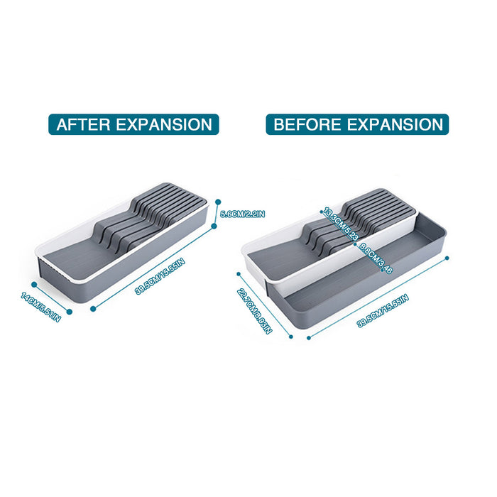 Expandable Knife Organiser Tray with Silicone Inserts White Grey