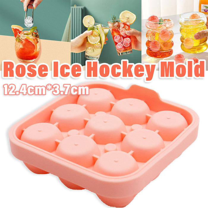 9 Cavity Rose Ice Ball Mould Food Grade Silicone Pink