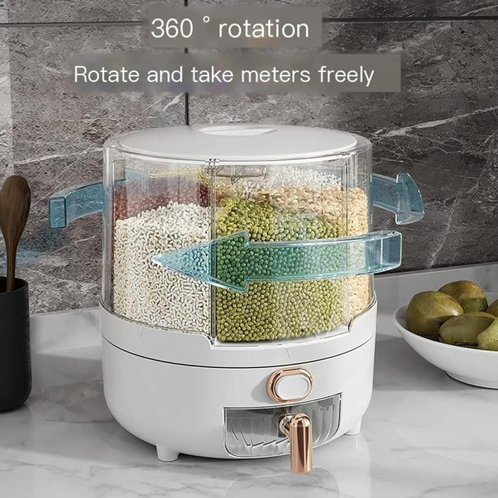 Rotating Rice Storage Container with Button Dispenser
