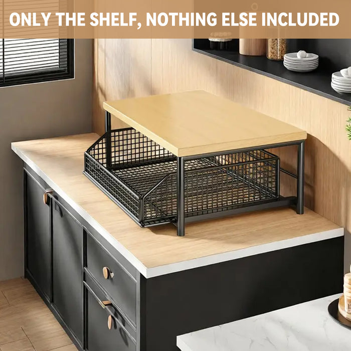 Kitchen Countertop Storage Rack With Drawer Iron Wood