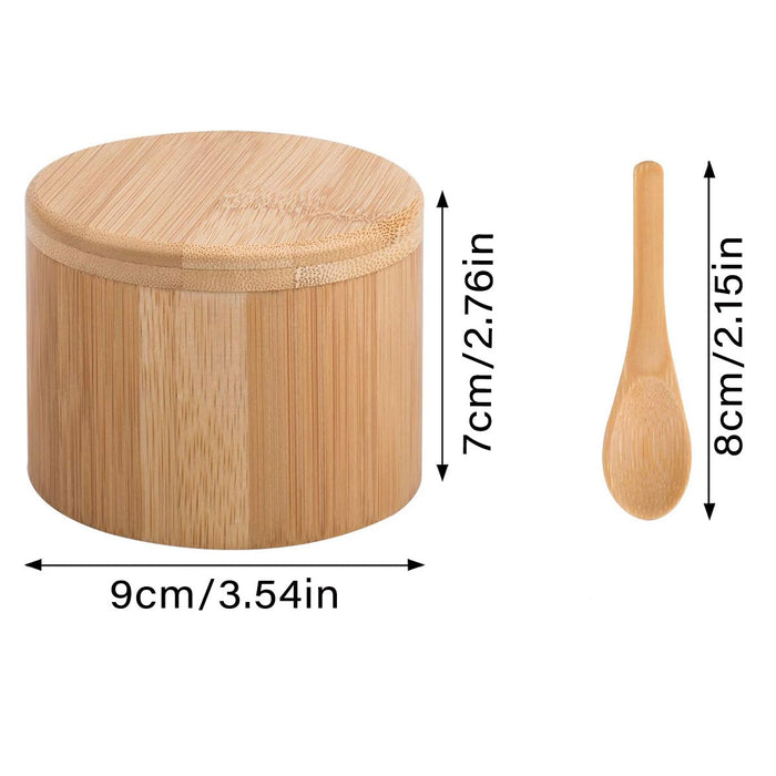 Bamboo Salt Box With Magnetic Swivel Lid And Spoon