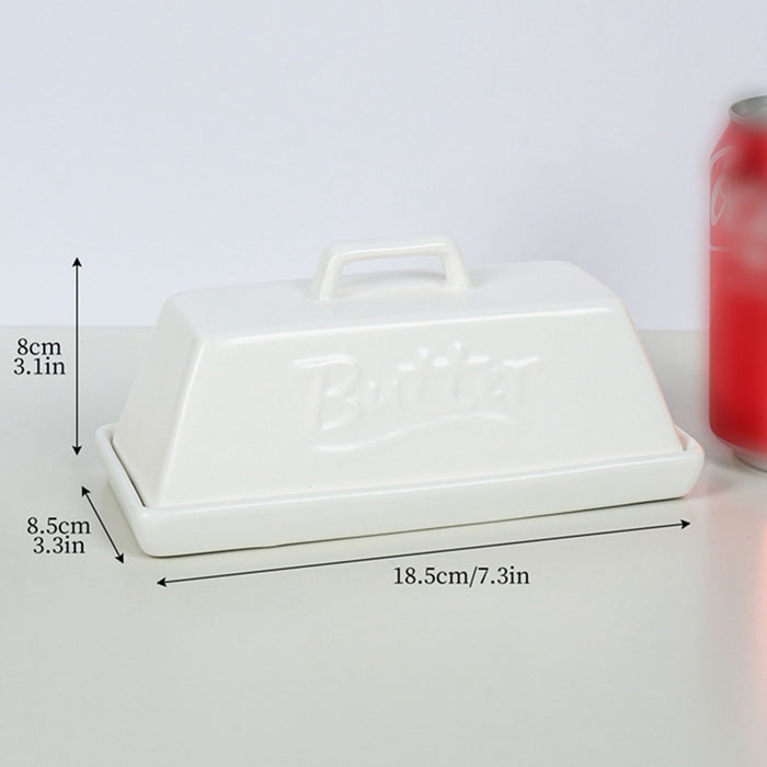 Ceramic Butter Tank with Lid Moisture Proof White 18.5cm