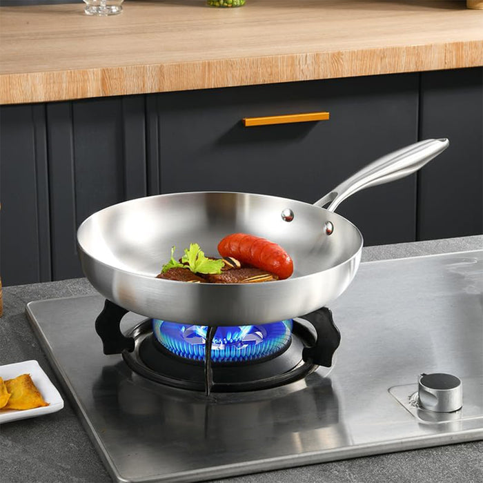 304 Uncoated Stainless Steel Wok Pan Triple-Layer Base for Induction and Gas Stove