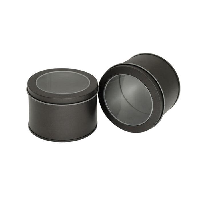 10 Pcs Window Tin Boxes Round Iron 9x6cm Grey Gold Silver