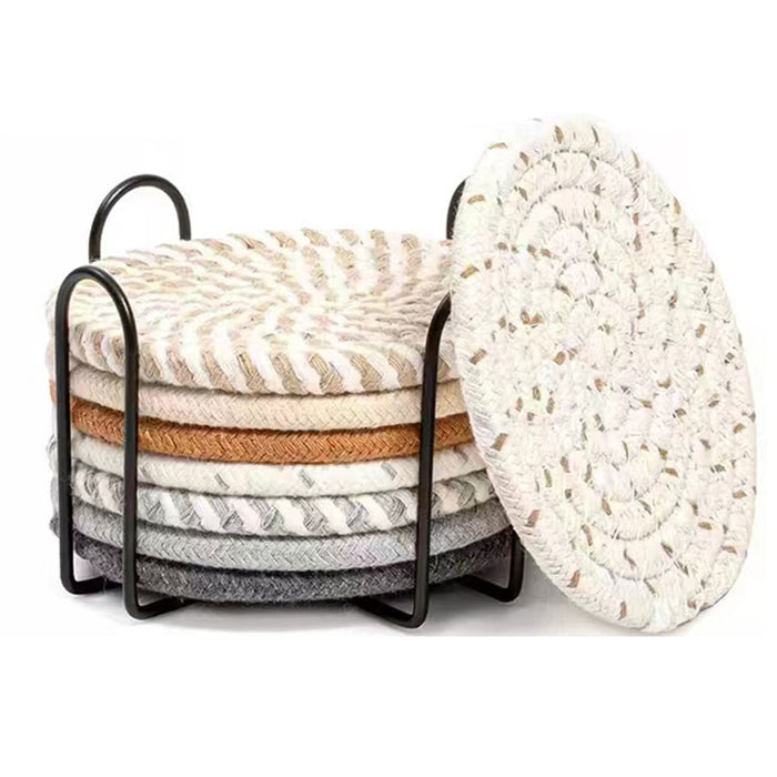 8pcs Round Cotton Woven Coaster, Dining Table Mat