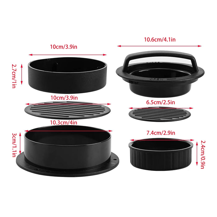 3 In 1 Hamburger Press with 100 Greaseproof Papers Black