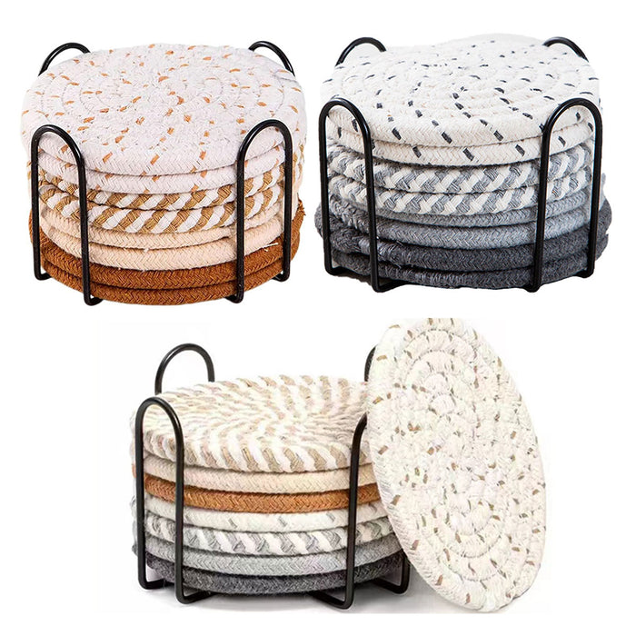 8pcs Round Cotton Woven Coaster, Dining Table Mat