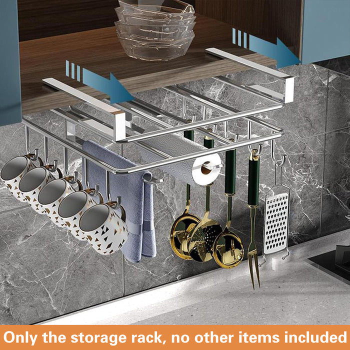 Cabinet Hanging Storage Rack Carbon Steel Silver With Hooks