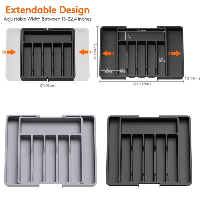Expandable Utensil Tray Adjustable 33cm to 57cm Black Grey