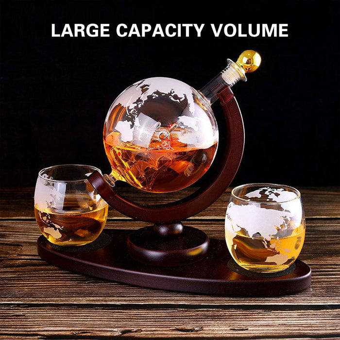 Globe Wine Decanter Set with Sailing Ship and 2 Glasses