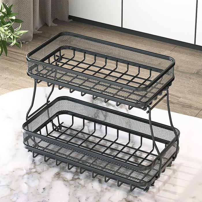 2 Tier Storage Basket Rack Carbon Steel Black 37cm