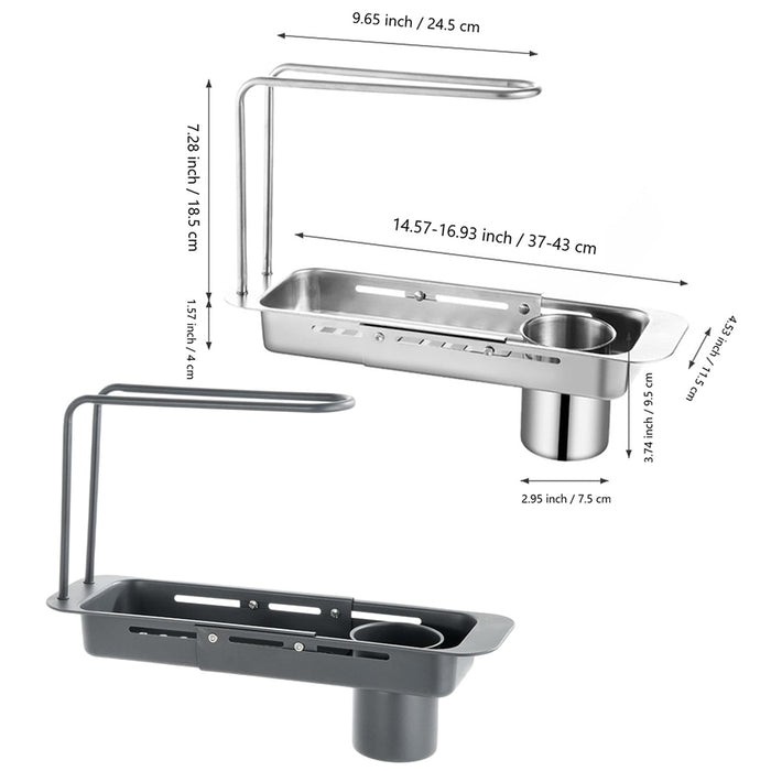 Retractable Sink Draining Rack With Filter Cup Silver Black