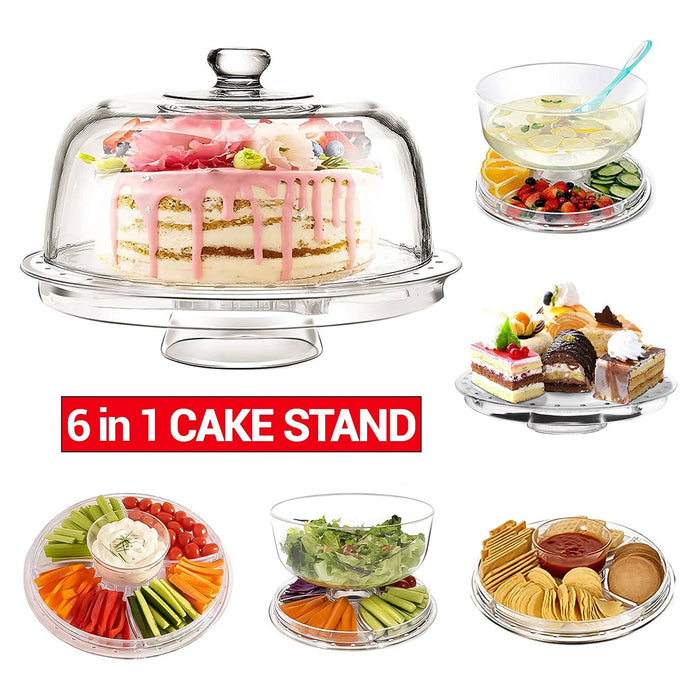 Multi-Function Clear Plastic Cake Stand Salad Bowl and Fruit Platter 30.7 cm