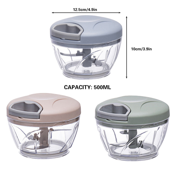 500ml Manual Food Chopper with Pull Handle and Steel Blades