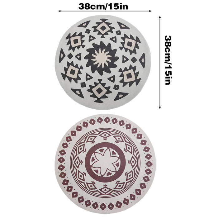 4PCS Round Bohemian Printed Waterproof PVC Dining Placemats