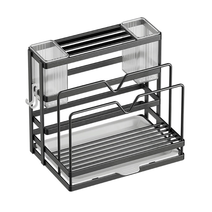 Kitchen Knife Rack Carbon Steel No Drill With Drip Tray