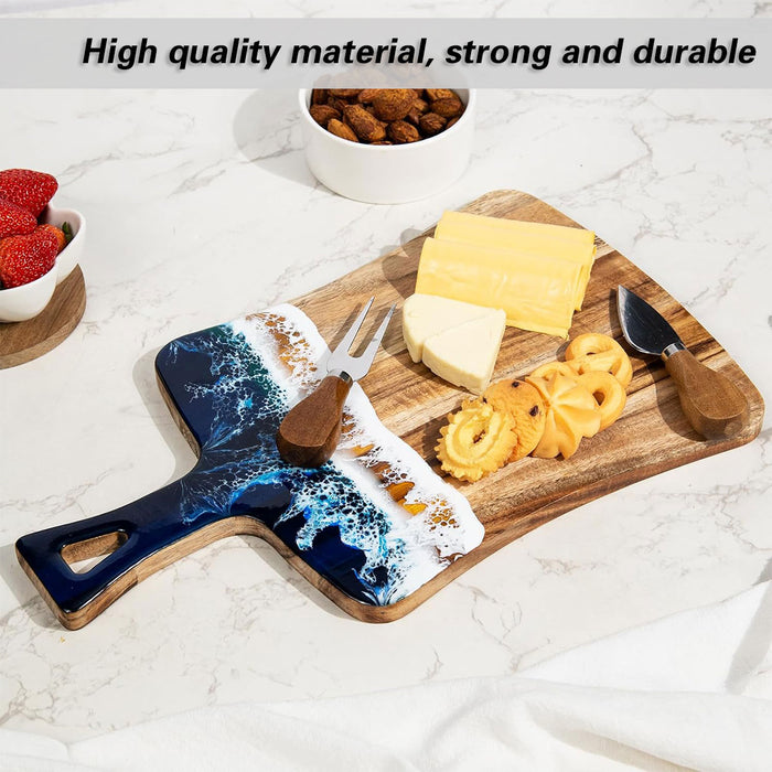 Wave Cutting Board Wood With Resin Coating Handle 36cm