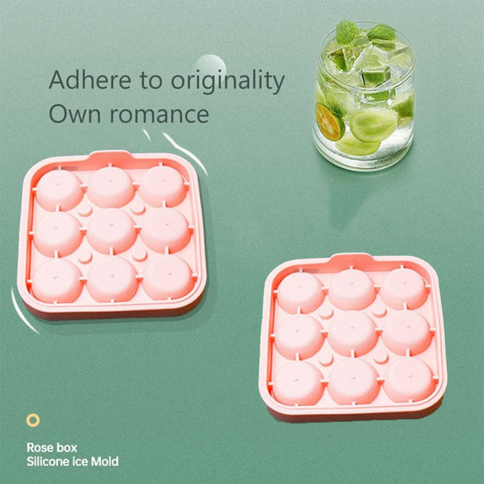 9 Cavity Rose Ice Ball Mould Food Grade Silicone Pink