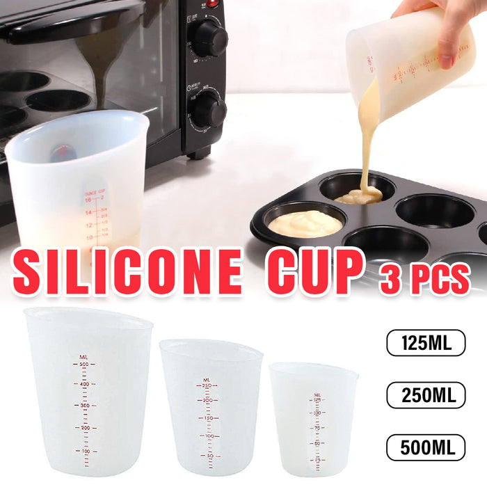 3 Pcs Silicone Measuring Cups White Double Scale 125ml 250ml 500ml
