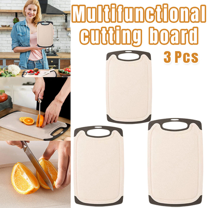 3PCS Wheat Straw Cutting Board Set Non Slip Juice Grooves