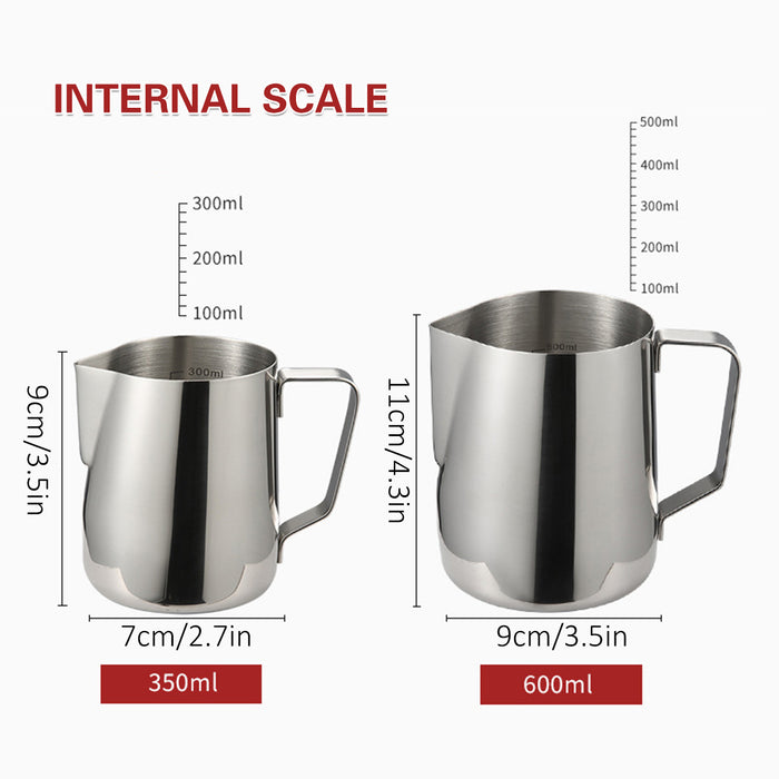 Stainless Steel Milk Frothing Pitcher 350ml 600ml Tapered Spout