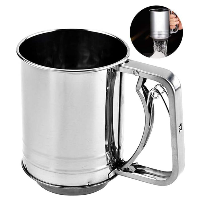 Stainless Steel Handheld Flour Sifter with Double-Layer Mesh for Baking