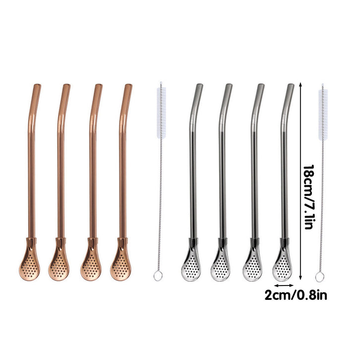 5 Pcs Straw Spoons with Removable Filter 18cm Stainless Steel