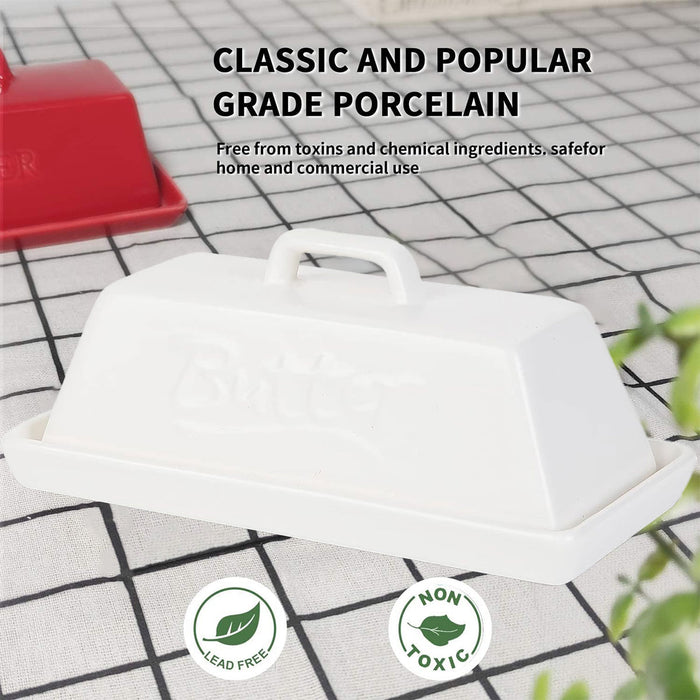 Ceramic Butter Tank with Lid Moisture Proof White 18.5cm