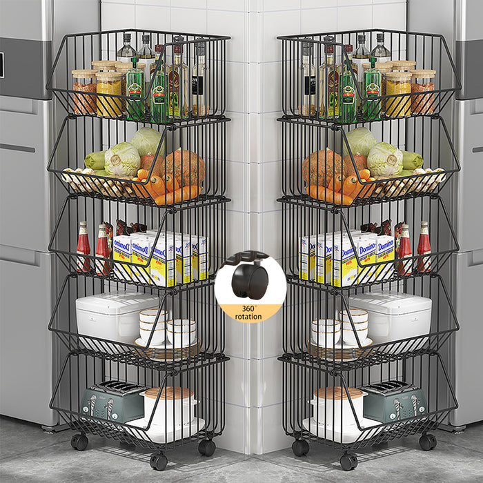 5 Layer Kitchen Storage Rack With Locking Wheels Black