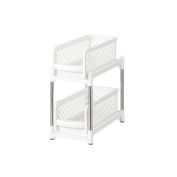2 Tier Spice Rack Storage Organiser Plastic with Pull-Out Drawer