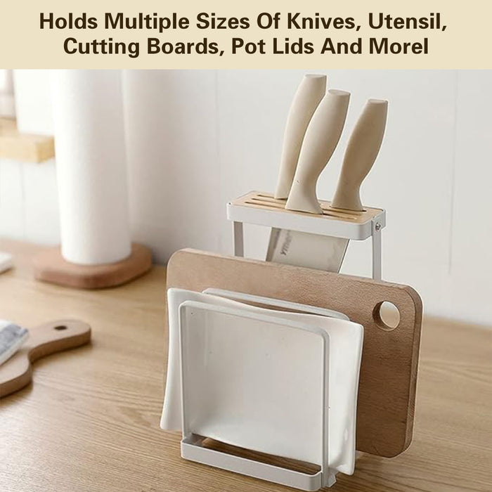 Kitchen Storage Rack Iron Bamboo Multi Slot Holder 21.4cm