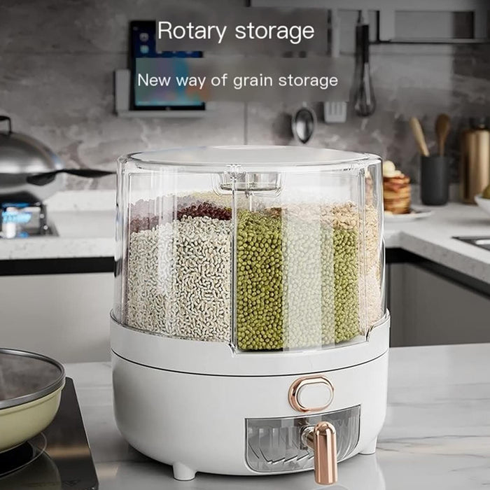 Rotating Rice Storage Container with Button Dispenser