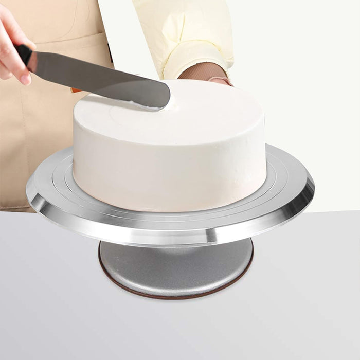 Cake Turntable Aluminum Alloy 31cm with Silicone Base Silver