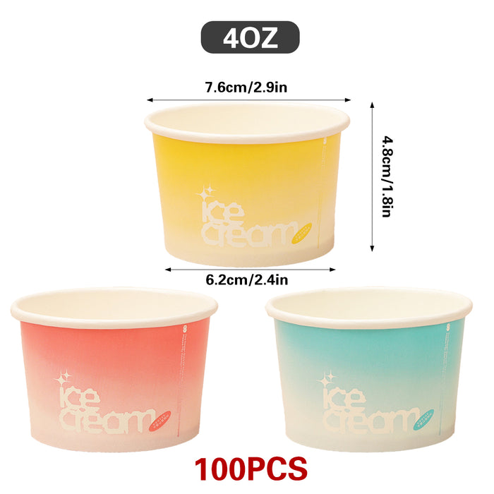 100 Pcs 4oz Paper Ice Cream Cups Waterproof Oil-Proof
