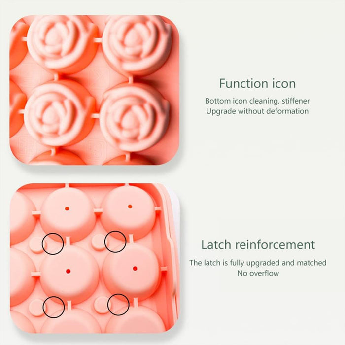 9 Cavity Rose Ice Ball Mould Food Grade Silicone Pink