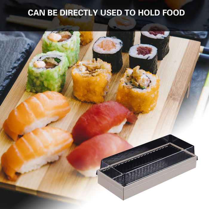 20 Pcs Disposable Sushi Bento Lunch Boxes Wooden Base Transparent Lid 3 Sizes