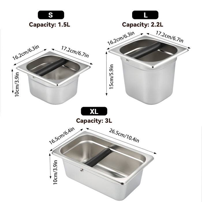 Stainless Steel Coffee Grounds Bucket with Rubber Buffer Rod