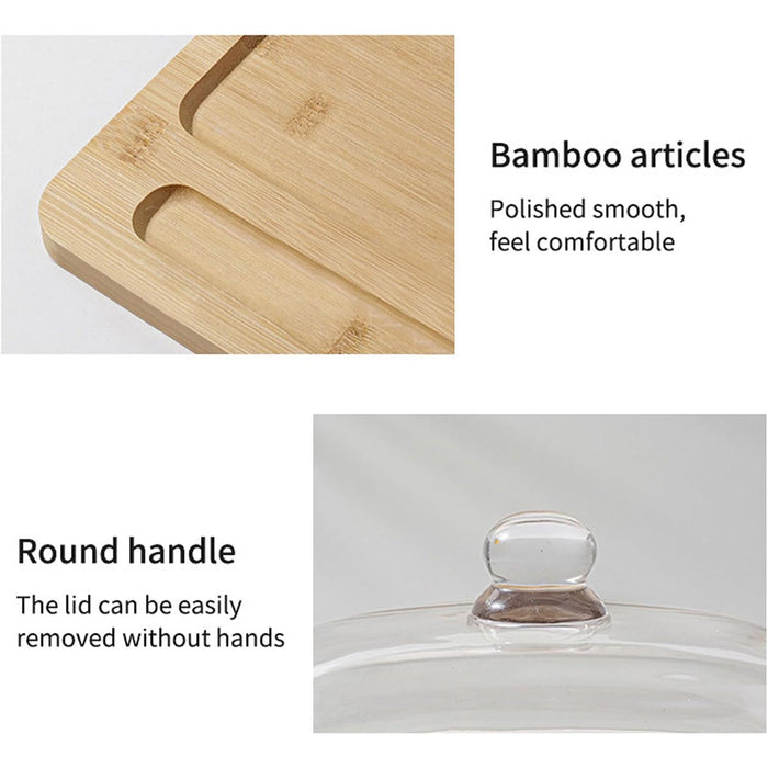 Butter Dish with Glass Lid Bamboo Base With Knife Slot