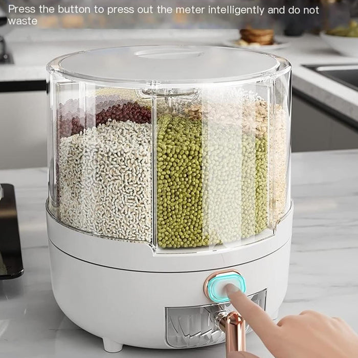 Rotating Rice Storage Container with Button Dispenser
