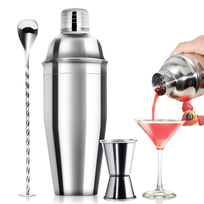 3 Pcs Stainless Steel Cocktail Shaker Set 750ML with Jigger