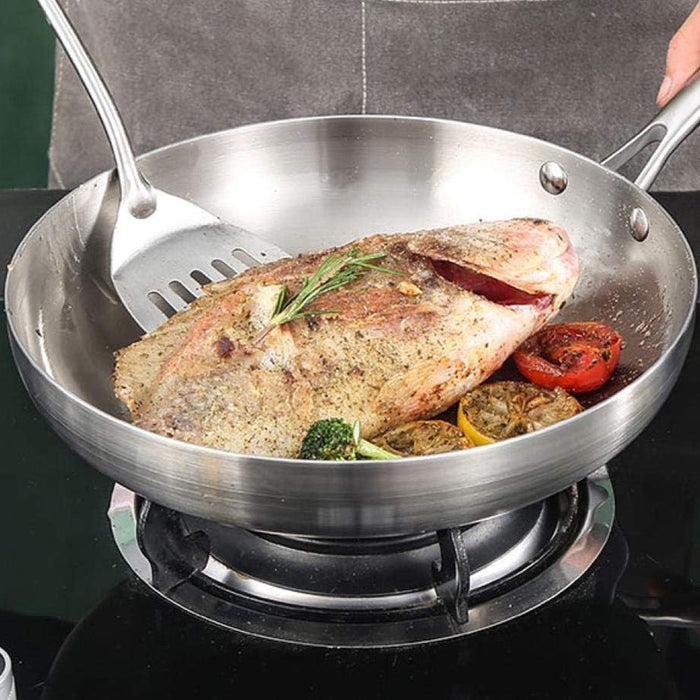 304 Uncoated Stainless Steel Wok Pan Triple-Layer Base for Induction and Gas Stove
