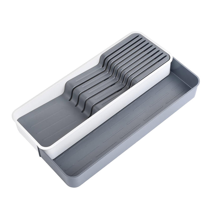 Expandable Knife Organiser Tray with Silicone Inserts White Grey