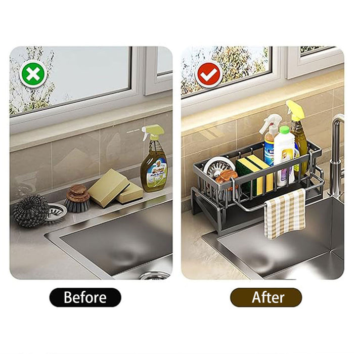 1 Piece Carbon Steel Kitchen Sink Storage Rack with Drainage