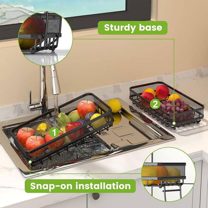 2 Tier Storage Basket Rack Carbon Steel Black 37cm