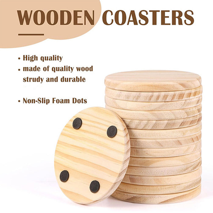 42 Pcs Wooden Coasters with Non Slip Base 10cm
