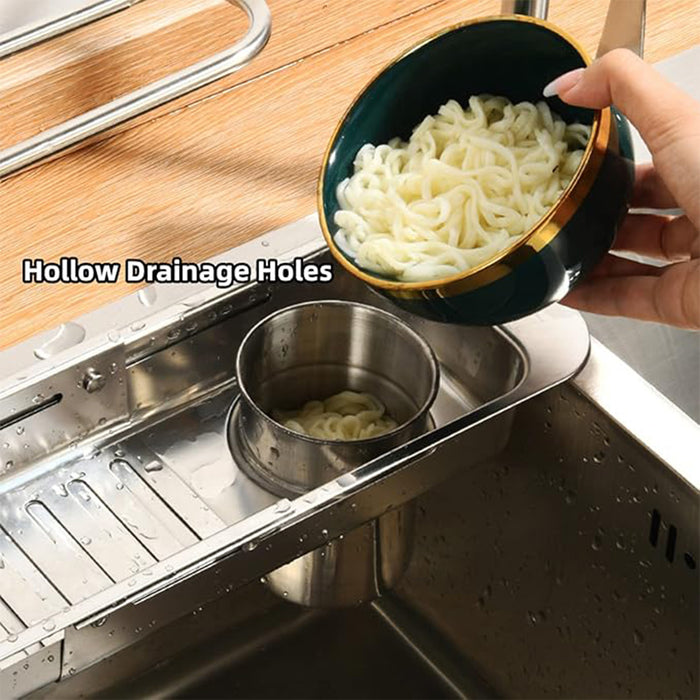 Retractable Sink Draining Rack With Filter Cup Silver Black