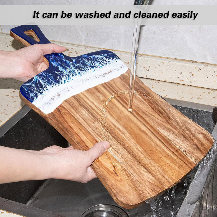 Wave Cutting Board Wood With Resin Coating Handle 36cm